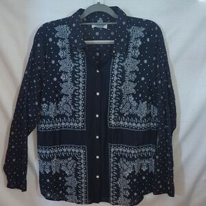 Navy Blue Paisley Button-Up Shirt
